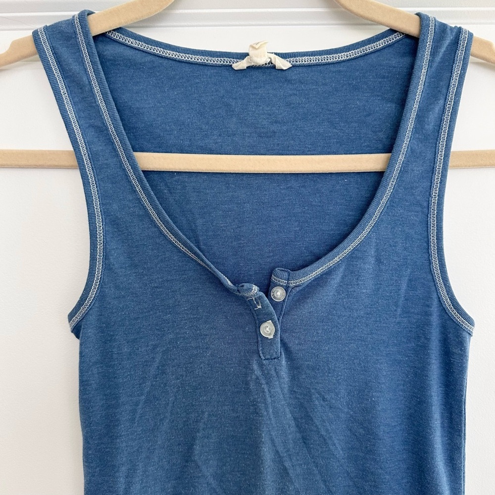 Blue Sleeveless Henley Tank Top - Layering Tank - Y2K Style - Picture 5 of 12